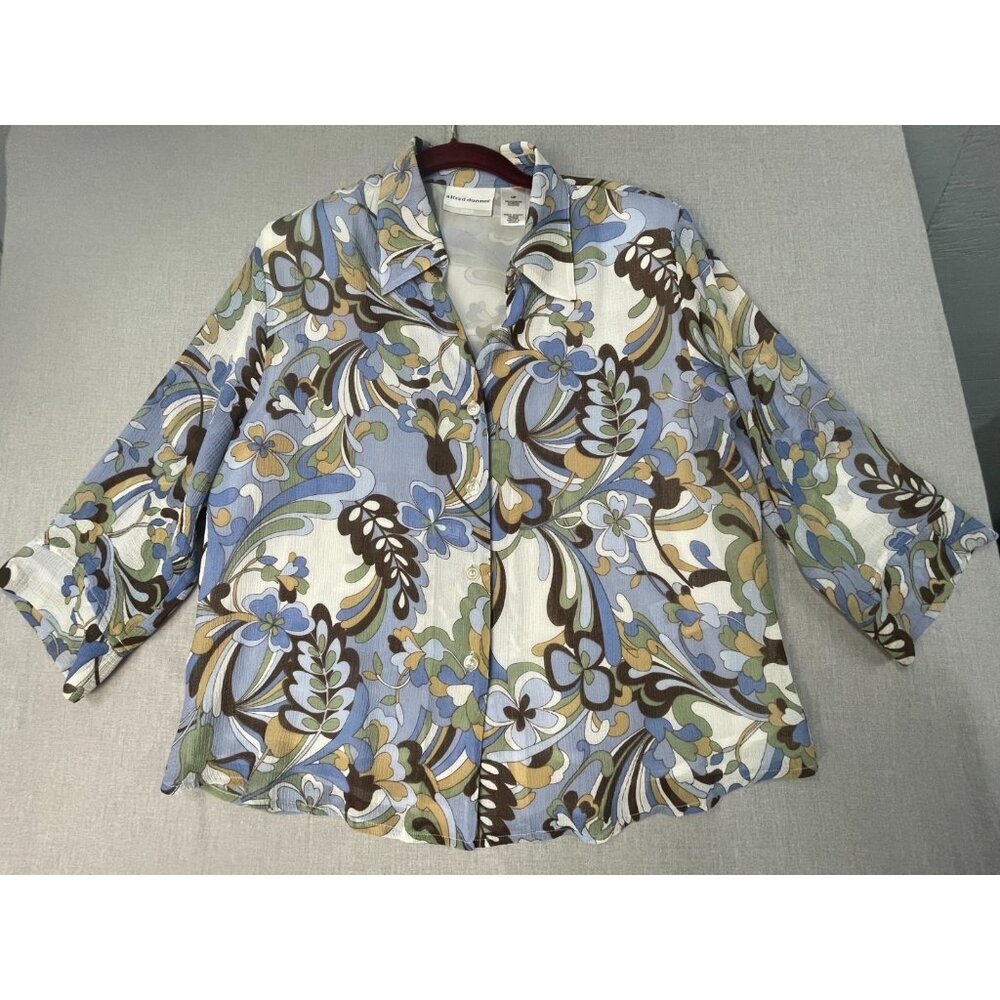Alfred Dunner Petite 12P Multicolor Floral 3/4 Sleeve Thin Breathable Shirt